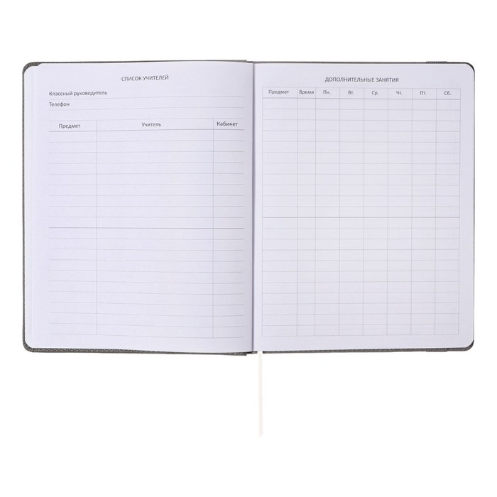 Дневник универсальный для 1-11 классов Grey, твёрдая обложка, искусственная кожа, резинка, ляссе, тонированный блок, 48 листов