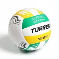 Волейбольный мяч TORRES VB 650, размер 5, бутиловая камера, клееный, полиуретан, бело-зелёно-жёлтый