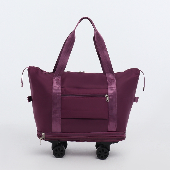 Сумка дорожная на колёсах, с увеличением, наружный карман, держатель для чемодана, цвет фиолетовый Сумка дорожная на колёсах, с увеличением, наружный карман, держатель для чемодана, цвет фиолетовый