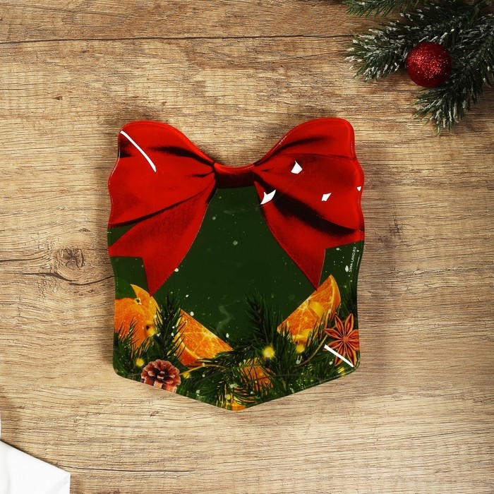 Тарелка новогодняя Дорого внимание «Апельсины», 15 х 17,3 см, стекло