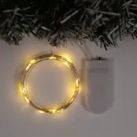 Гирлянда &laquo;Нить&raquo; 2 м роса, IP20, серебристая нить, 20 LED, батарейки CR2032&times;2 (в комплекте), свечение тёплое белое