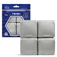 Розетка TOKOV ELECTRIC, Nix, 4-м, 16А, IP54, 250В, с з/к, с кр, серый, TKE-NX-R4Z-C06-IP54