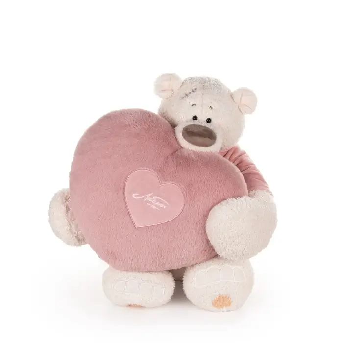 Мягкая игрушка "Медведь Тато с сердцем-подушкой, в пудровой майке", 37 см СПМТато/6/6