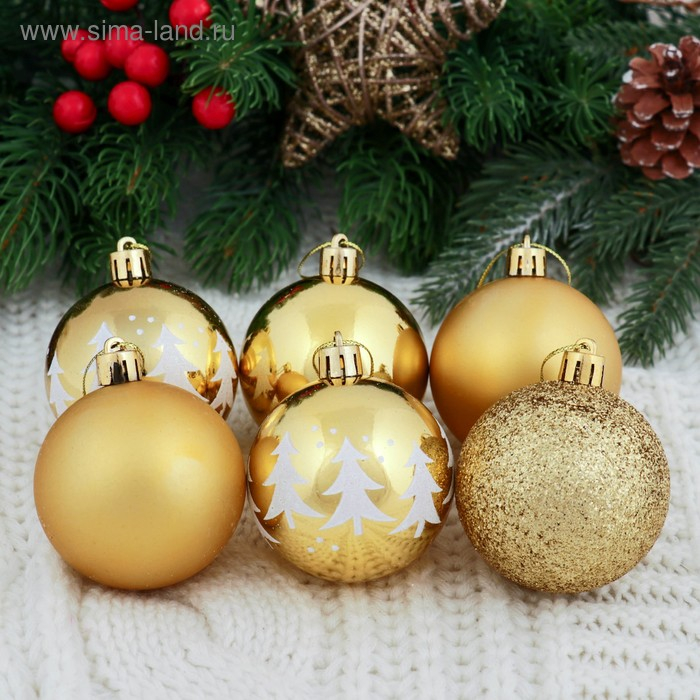 Набор шаров пластик d-6 см, 16 шт Набор шаров пластик d-6 см, 16 шт "Грациозо" золото