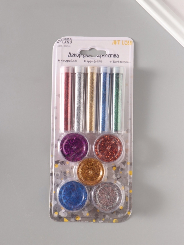 Глиттер Глиттер "Пудра и точки" металлик набор 5х6 гр и 5х5 гр 21,4х9,3 см