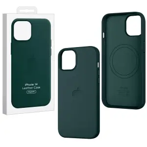 Чехол для iPhone 14 Leather Case 100% ORG Forest Green (MagSafe) c LOGO