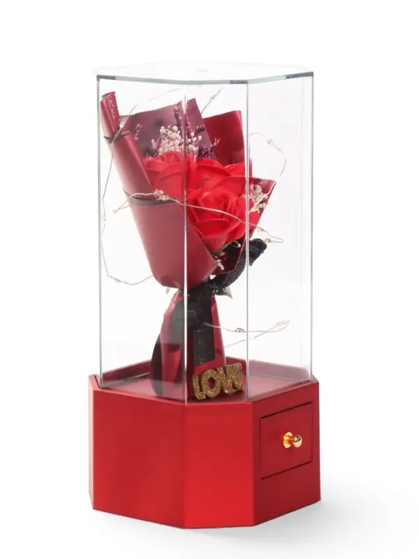 Шкатулка декоративная &laquo;Роза Love&raquo;, с подсветкой, 3хААА,, LN1445, 10&times;10&times;20.5 см, красный