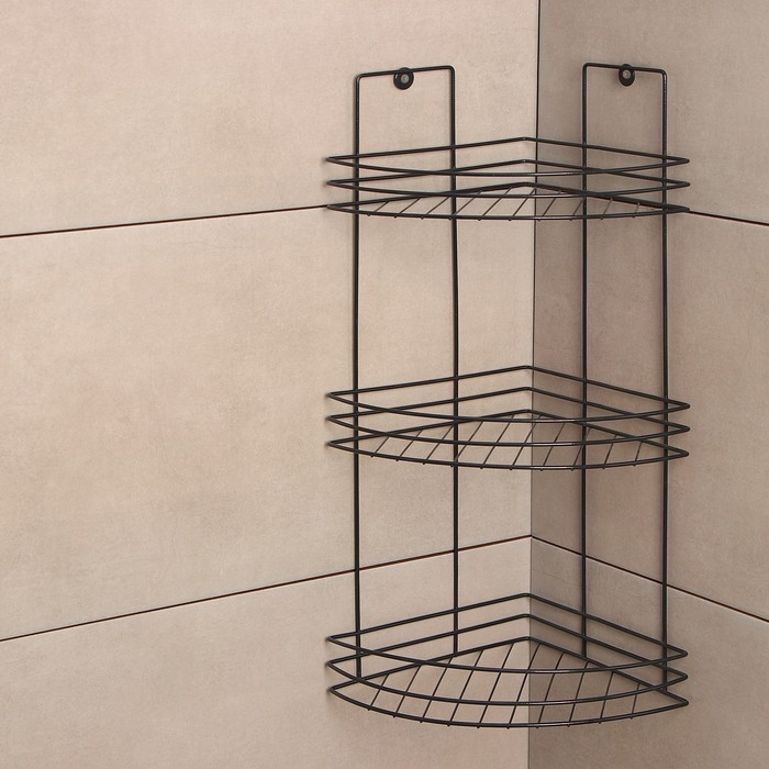 Полка для ванной угловая 3-х ярусная, 20×20×49 см, цвет чёрный