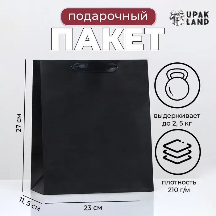 Пакет подарочный ламинированный &laquo;Чёрный&raquo;, 23&times;27&times;11.5 см