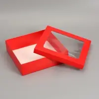 Коробка складная, крышка-дно, красная, с окном 30 х 30 х 8 см