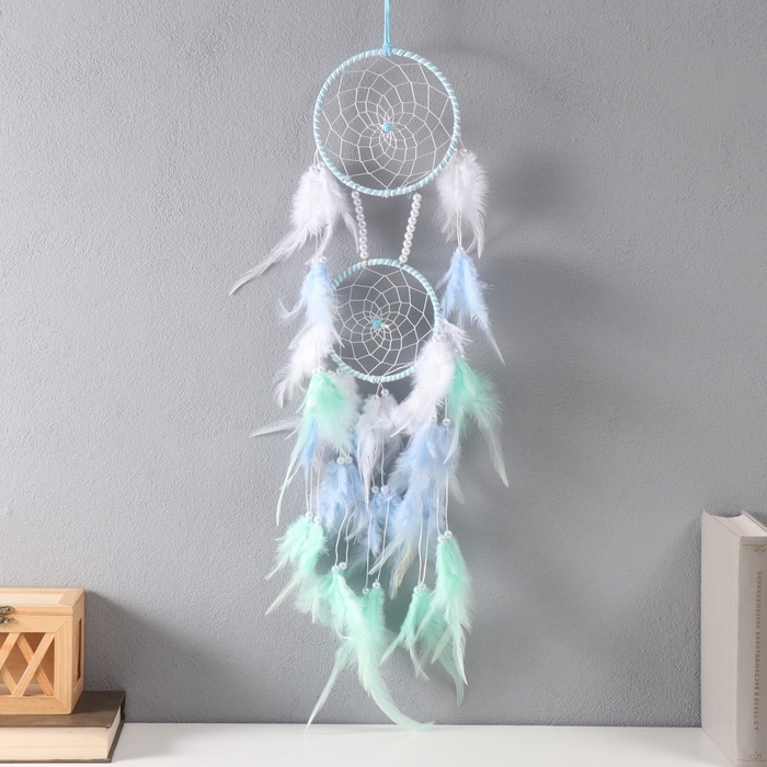 Ловец снов 2 кольца "Бело-голубые облака" d=9 см, d=13 см 65х13 см