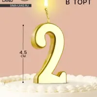 Свеча в торт на шпажке &laquo;Цифра 2&raquo;, золотая, 4.5&times;2.5 см