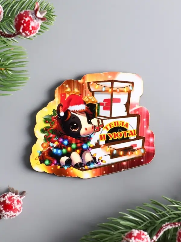 Магнит новогодний 2026 «Тепла и уюта», размер магнита 7.5×6 см