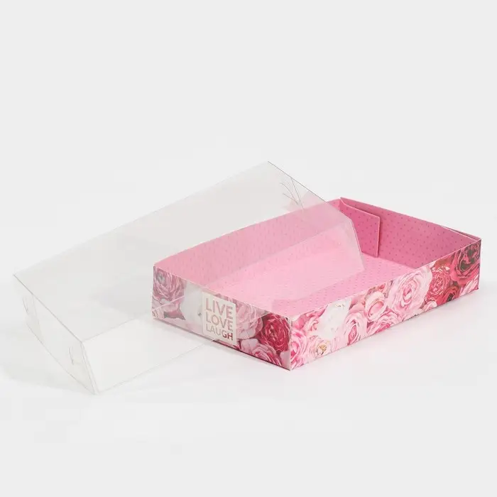 Кондитерская упаковка, коробка для макарун с PVC крышкой, Live Love Laugh, 18 х 12 х 3.5 см Кондитерская упаковка, коробка для макарун с PVC крышкой, Live Love Laugh, 18 х 12 х 3.5 см
