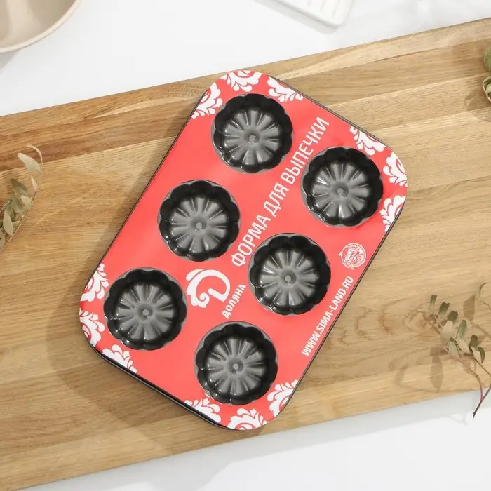 Форма для выпечки Доляна «Неженка», 27×18×3 см, 6 ячеек, антипригарное покрытие, цвет чёрный Форма для выпечки Доляна «Неженка», 27×18×3 см, 6 ячеек, антипригарное покрытие, цвет чёрный