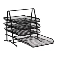 Лоток для бумаг А4, горизонтальный, металлическая сетка, 4 отделения, чёрный