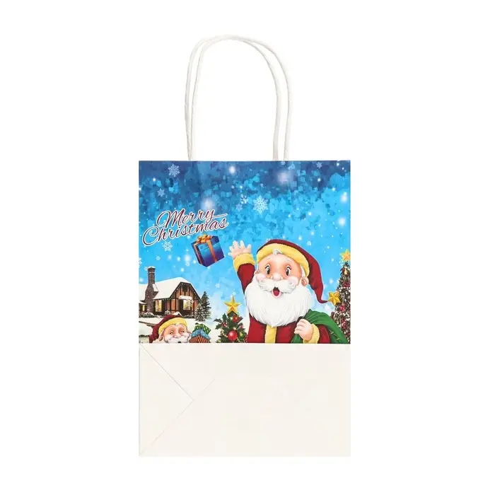 Пакет бумажный подарочный новогодний крафт «Дед Мороз» 120 г/м 15×8×21 см