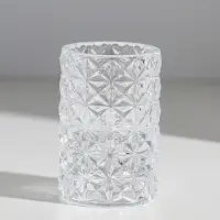 Подсвечник стекло на 1 свечу двусторонний "Морозные узоры" прозрачный d=2 см 3,5 см 5х5х8 см   10973