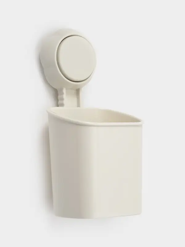 Стакан для зубных щёток на вакуумной присоске, пластик, 9&times;7.7&times;19 см, белый