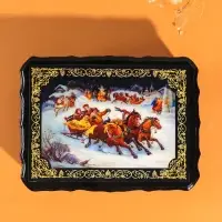 Шкатулка для украшений &laquo;Гонки на лошадях&raquo;, 17&times;23&times;6 см, лаковая миниатюра