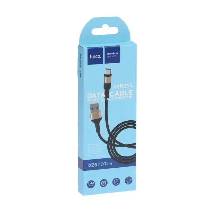 Кабель Hoco X26, microUSB - USB, 2.4 А, 1 м, нейлоновая оплетка, чёрно-золотистый