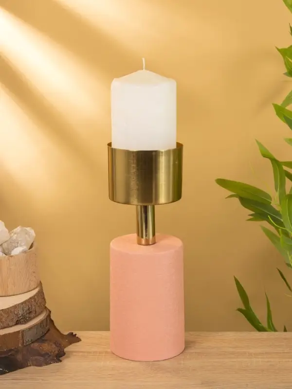 Подсвечник на 1 свечу "Кубок" пудровый с золотом 10х10х28,5 см