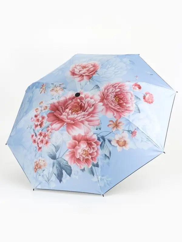 Зонт механический &laquo;Пионы&raquo;, эпонж, 4 сложения, 8 спиц, R=48/55 см, d=96 см, МИКС