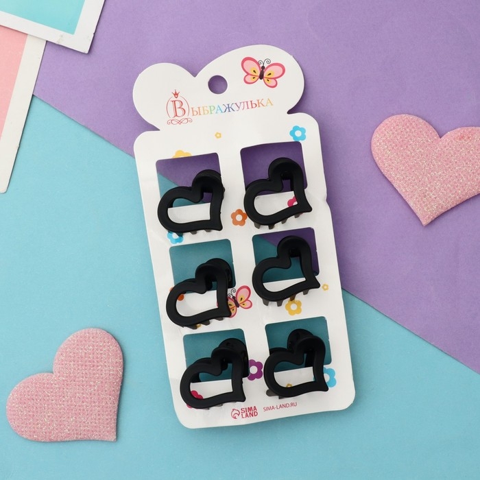 Краб для волос  Краб для волос "Ариэлла" (набор 6 шт) сердце, 2,5 см, чёрный