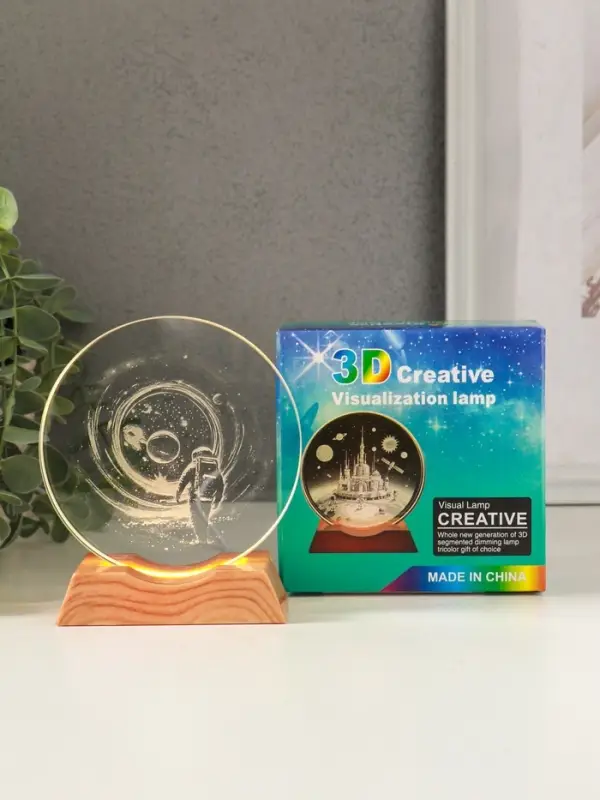 Сувенир стекло свет Сувенир стекло свет "Диск. Высадка космонавта на луну" 5хLED d=10 см, USB 10х4х11,4 см