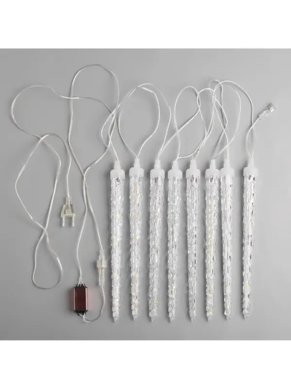 Гирлянда &laquo;Сосульки рифленые&raquo; 2.5&times;0.3 м, IP65, прозрачная нить, 192 LED, свечение белое с эффектом стекания, 12 В