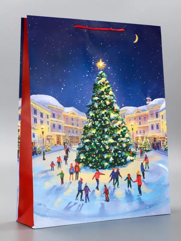 Пакет подарочный новогодний ламинированный, «Новогодний каток» , 33×10×42.5 см