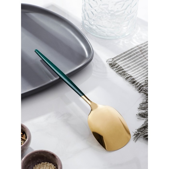 Лопатка из нержавеющей стали Magistro «Грэйс», длина 26 см, цвет ручки зелёный, цвет головы золотой