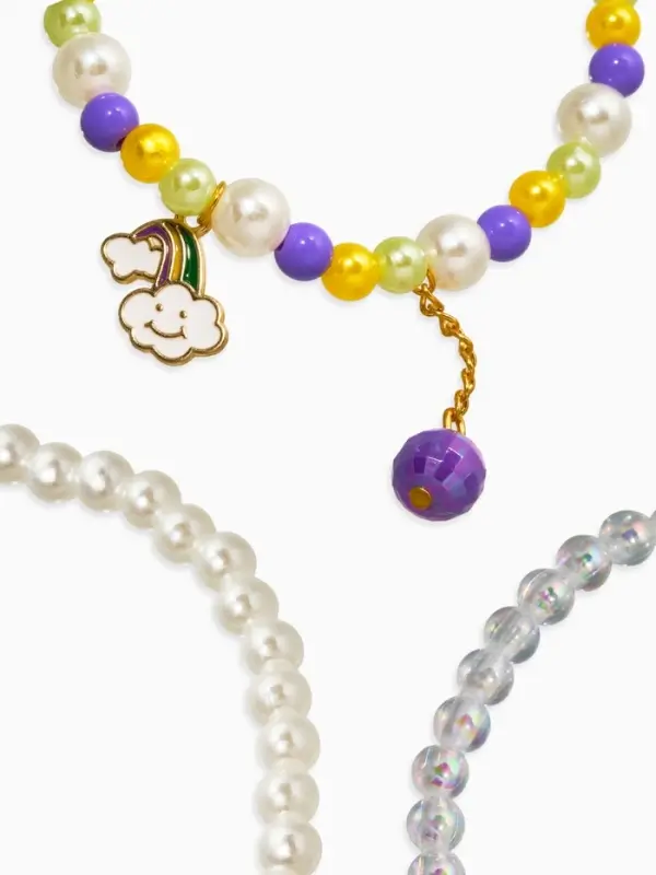 Браслет детский «Выбражулька», 3 шт. набор, радуга с подвеской, жемчуг, цветной Браслет детский «Выбражулька», 3 шт. набор, радуга с подвеской, жемчуг, цветной