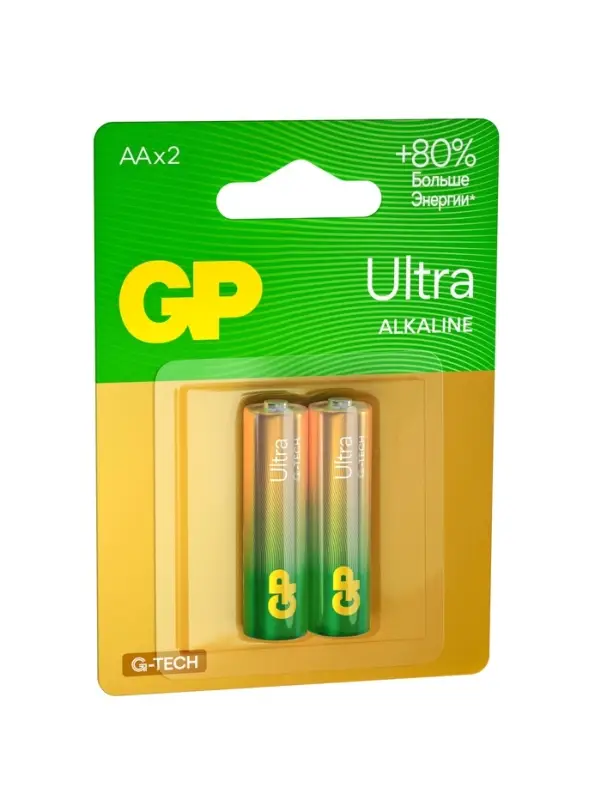 Батарейка алкалиновая GP Ultra, AA, LR6-2BL, 1.5 В, блистер, 2 шт.
