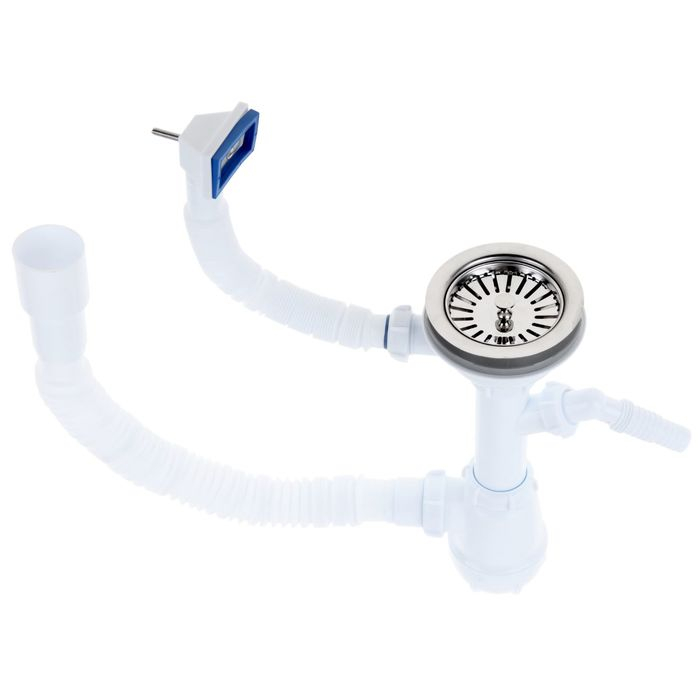 Сифон для мойки Aquant, 3 1/2 Сифон для мойки Aquant, 3 1/2" х 40 мм, отвод стир. маш., перелив, гиб. труба 40х40/50 мм