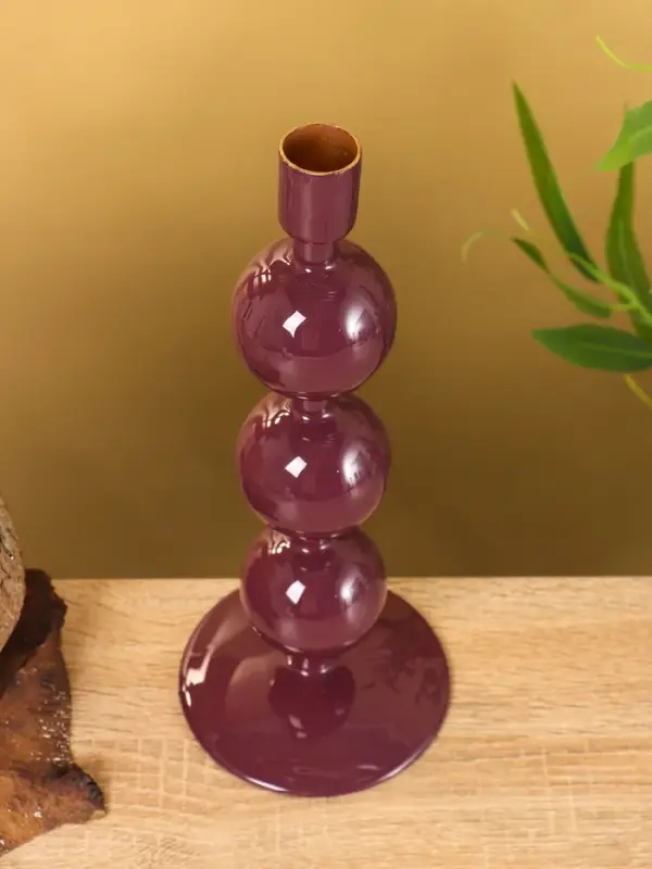 Подсвечник на 1 свечу текстурный  Подсвечник на 1 свечу текстурный "Баклажановый" с 3 сферами 10х10х25 см