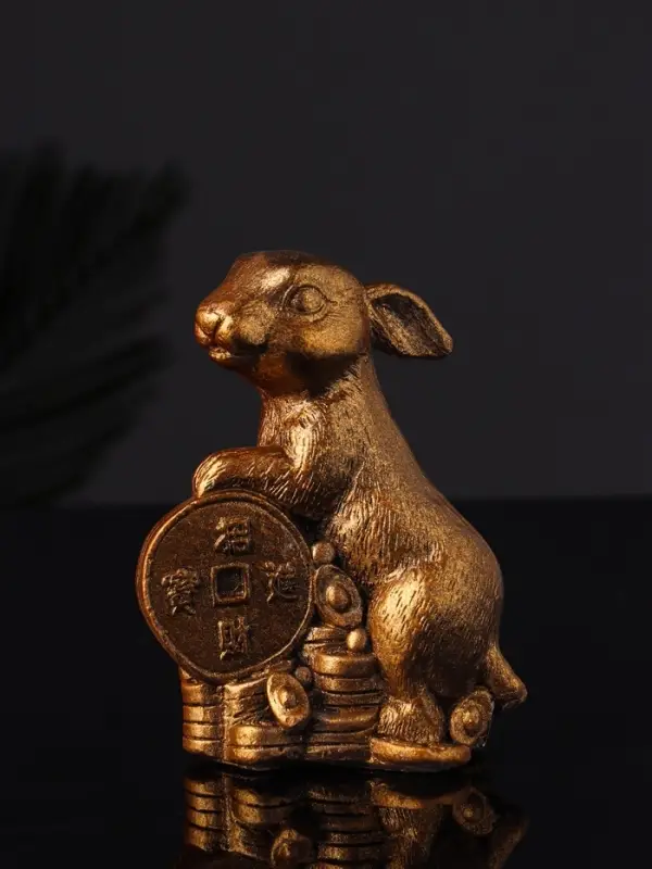 Набор "Кролик фен-шуй с подсвечником", 12х20 см, бронза