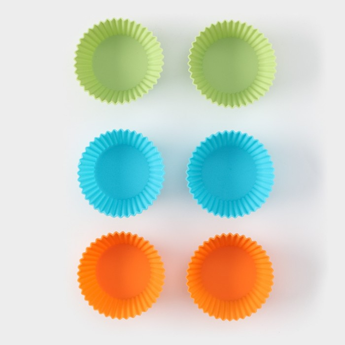 Форма для выпечки Доляна «Силикон плюс», 27×18,5 см, 6 ячеек, силиконовые вкладки, антипригарное покрытие, цвет формочек МИКС Форма для выпечки Доляна «Силикон плюс», 27×18,5 см, 6 ячеек, силиконовые вкладки, антипригарное покрытие, цвет формочек МИКС