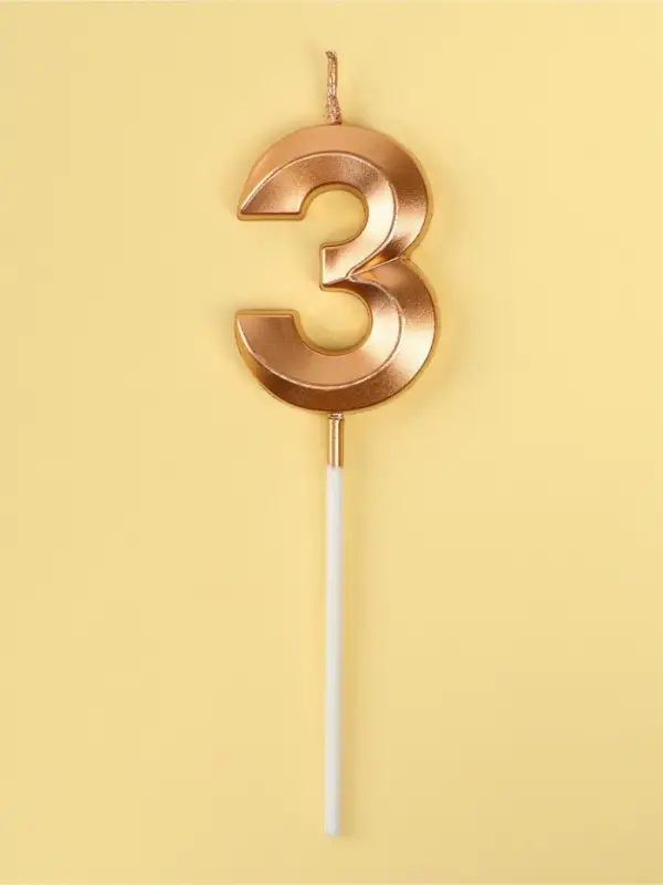 Свеча в торт на шпажке &laquo;Грань&raquo;, цифра 3, шампань, 5 см