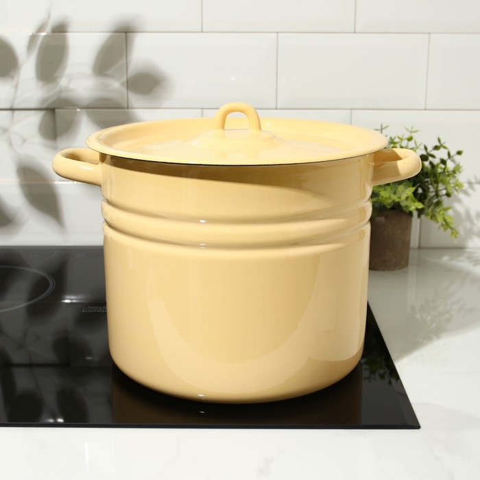 Кастрюля эмалированная цилиндрическая, 9 л, индукция, без декора, цвет бежевый Кастрюля эмалированная цилиндрическая, 9 л, индукция, без декора, цвет бежевый