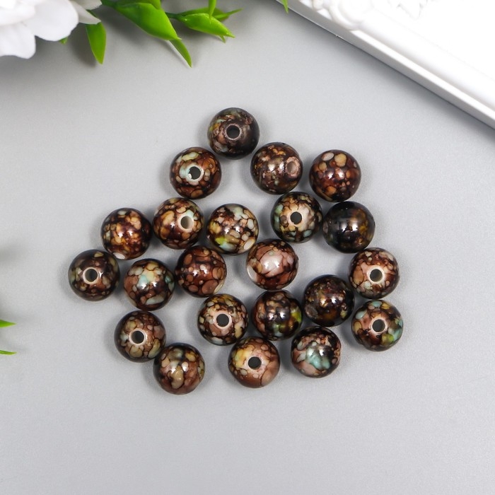 Бусины для творчества пластик Бусины для творчества пластик "Мраморные. Кофе" d=1,2 см набор 20 гр