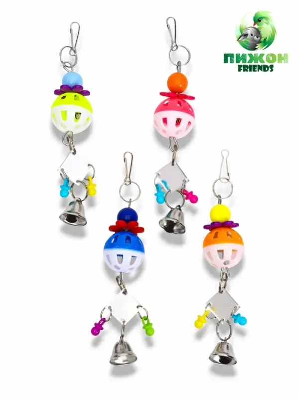 Игрушка для птиц "Дискотека" с зеркалом и шариком, 19 х 4 см, микс цветов