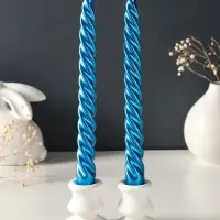 Набор свечей витых, 2.3&times;24.5 см, 5 ч, 50 г, 2 шт., синий металлик, в подарочной коробке