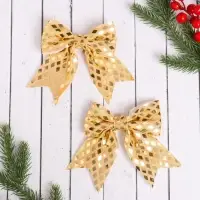 Ёлочные игрушки 2 шт. &laquo;Зимнее волшебство. Бант&raquo; пластик, 12&times;11 см, золото