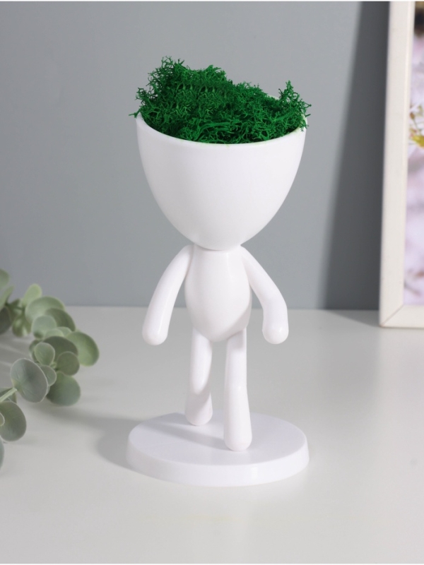 Кашпо пластиковое "Мистер Грин бежит" 16,5*8,5*8,5 см белый