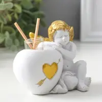 Аромадиффузор полистоун с палочками "Ангел с сердцем" белый с золотом 5,3х12х9 см