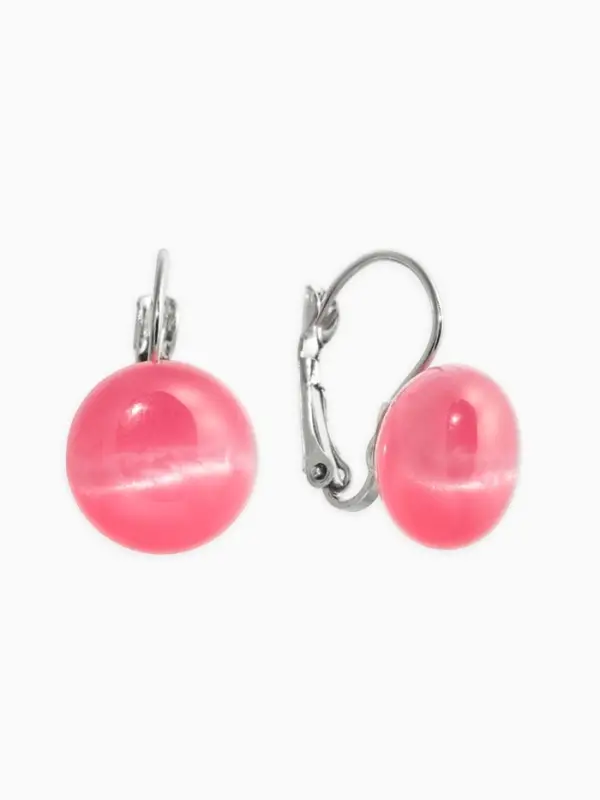 Серьги пластик "Таблетка" кошачий глаз, цвет розовый в серебре