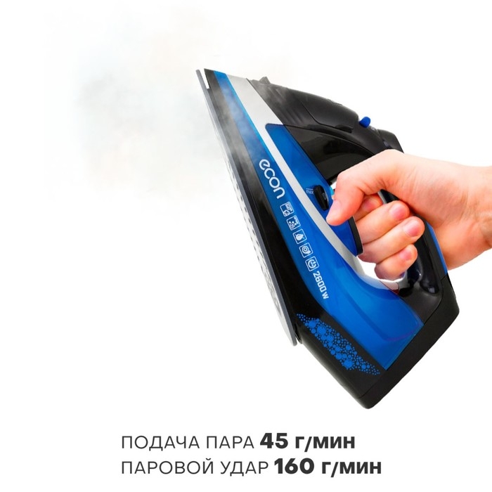 Утюг ECO-BI2603, 2600 Вт, керамическая подошва, 45 г/мин, 320 мл, цвет синий с чёрным Утюг ECO-BI2603, 2600 Вт, керамическая подошва, 45 г/мин, 320 мл, цвет синий с чёрным