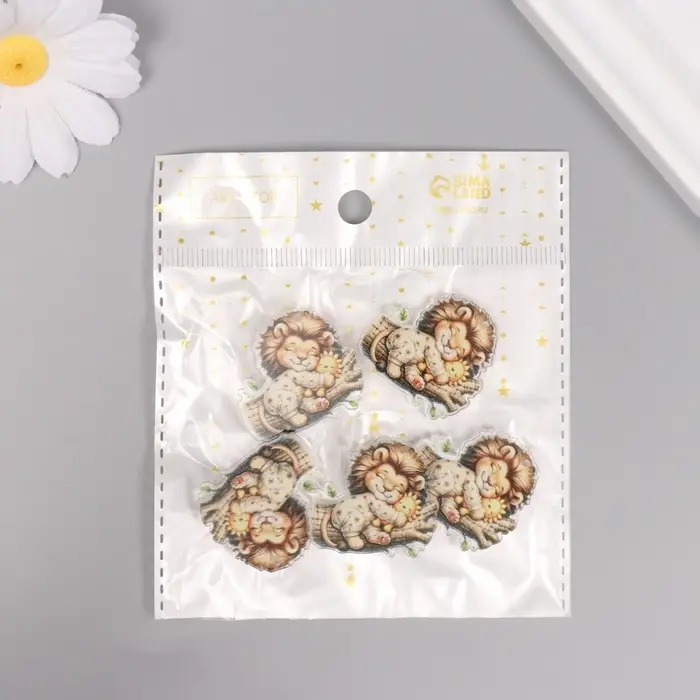 Декор для творчества акрил Декор для творчества акрил "Львёнок в пижамке сладко спит на брёвнышке" 3х3х0,2 см