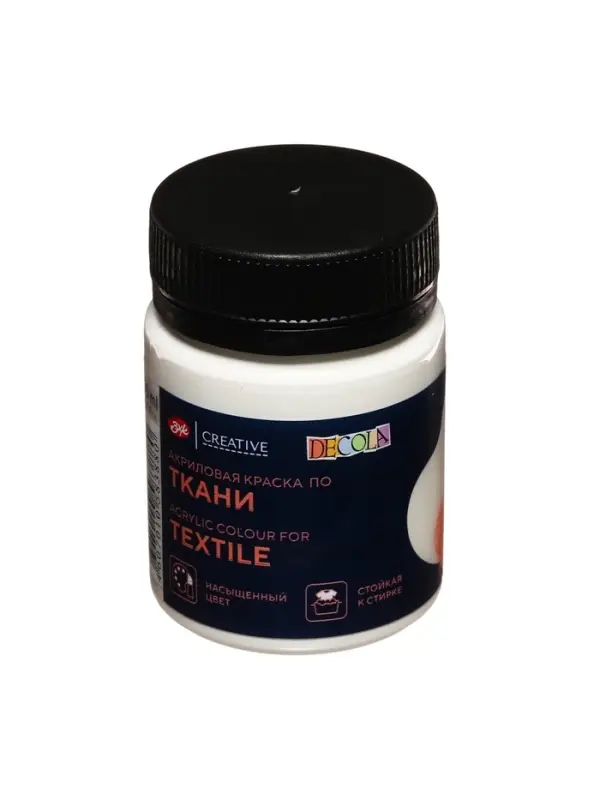 Краска по ткани, банка 50 мл, ЗХК Decola, Белая 4128104, (акриловая на водной основе)